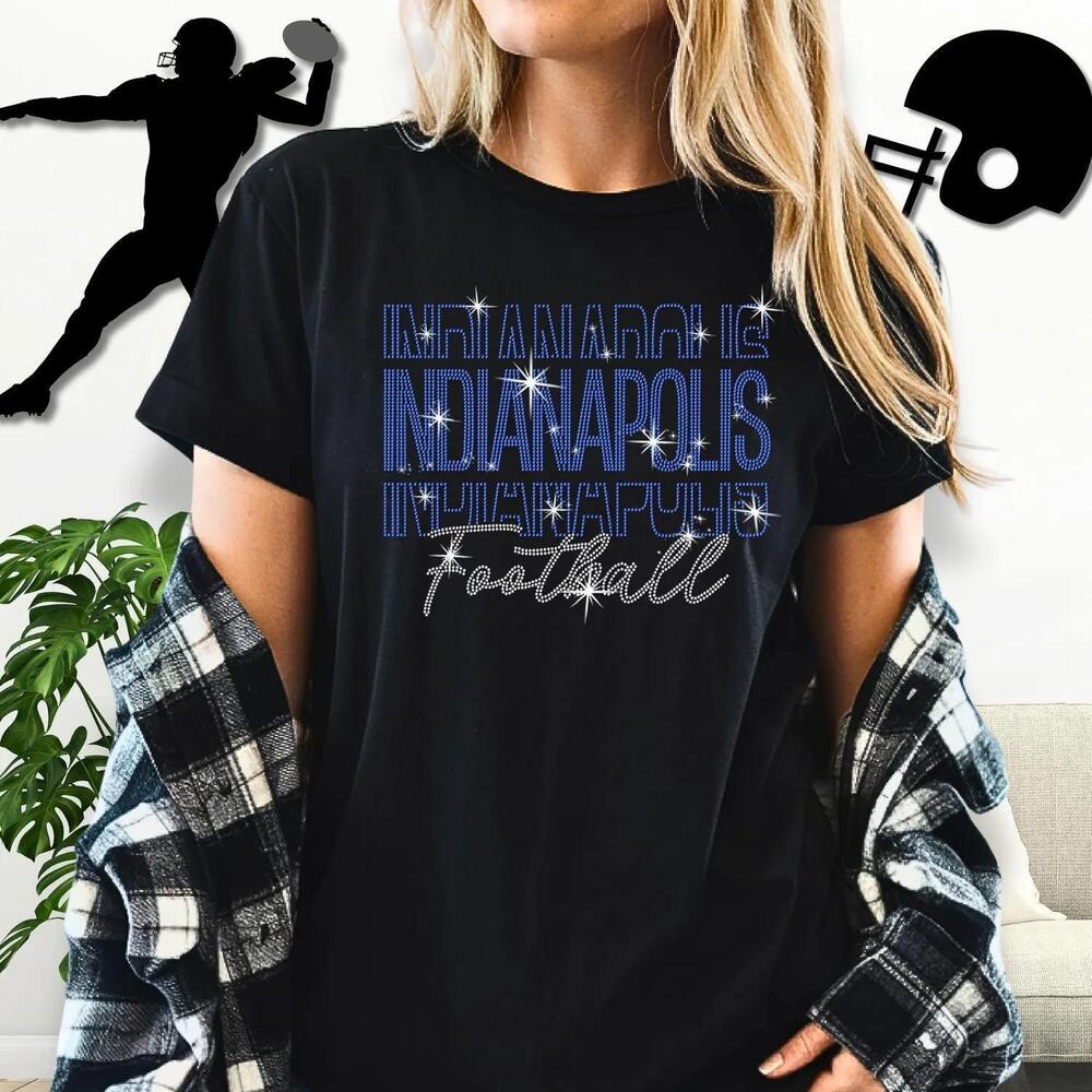 Indianapolis Rhinestone Football Shirt Retro Gameday Sparkle